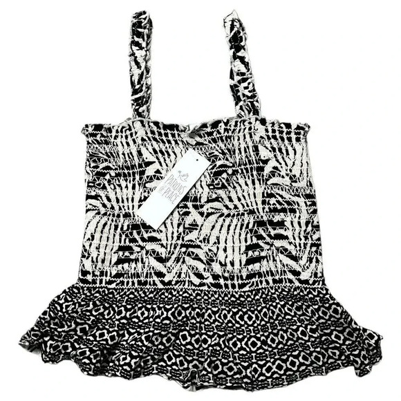 Patrons Of Peace Boho Palm Leaf Geo Print Smocked Peplum Top Size Medium - Picture 2 of 8